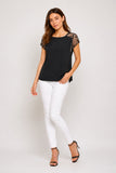 Black Embroidered Lace Sleeve Top