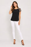 Black Embroidered Lace Sleeve Top