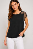 Black Embroidered Lace Sleeve Top