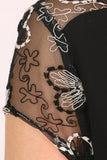 Black Embroidered Lace Sleeve Crop Top