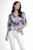 Abstract Print Tie-Sleeve Blouse