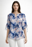 Abstract Print Tie-Sleeve Blouse