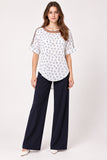 White Geometric Print Mesh Detail Blouse
