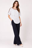 White Geometric Print Mesh Detail Blouse