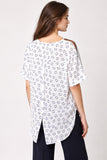 White Geometric Print Mesh Detail Blouse
