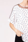 White Geometric Print Mesh Detail Blouse