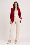 Red Open-Front Blazer with Tie Sleeves