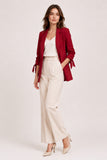 Red Open-Front Blazer with Tie Sleeves