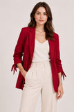 Red Open-Front Blazer with Tie Sleeves