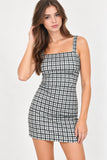 Sage Green Gingham Square Neck Mini Dress