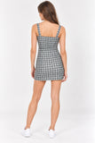 Sage Green Gingham Square Neck Mini Dress