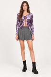 Purple Floral Velvet Front-Tie Top