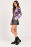 Purple Floral Velvet Front-Tie Top