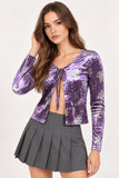 Purple Floral Velvet Front-Tie Top