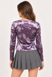 Purple Floral Velvet Front-Tie Top