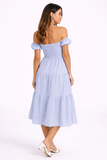 Off Shoulder Shirred Tiered Maxi Dress