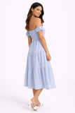 Off Shoulder Shirred Tiered Maxi Dress