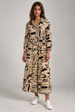Beige Abstract Print Tiered Shirt Dress