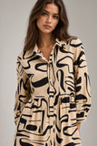 Beige Abstract Print Tiered Shirt Dress