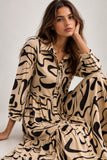 Beige Abstract Print Tiered Shirt Dress