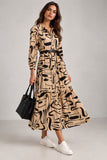 Beige Abstract Print Tiered Shirt Dress