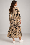 Beige Abstract Print Tiered Shirt Dress