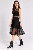 Black Fishnet Mesh Panel Midi Dress