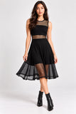 Black Fishnet Mesh Panel Midi Dress