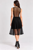Black Fishnet Mesh Panel Midi Dress