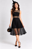 Black Fishnet Mesh Panel Midi Dress