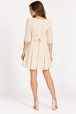 Cream Embroidered Mini Dress with Back Tie