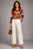 Red Equestrian Print Satin Shirt