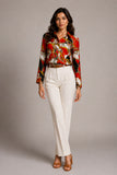 Red Equestrian Print Satin Shirt