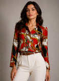 Red Equestrian Print Satin Shirt