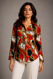Red Equestrian Print Satin Shirt
