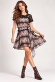 Red & Floral Chiffon Lace Yoke Tie-Waist Mini Dress