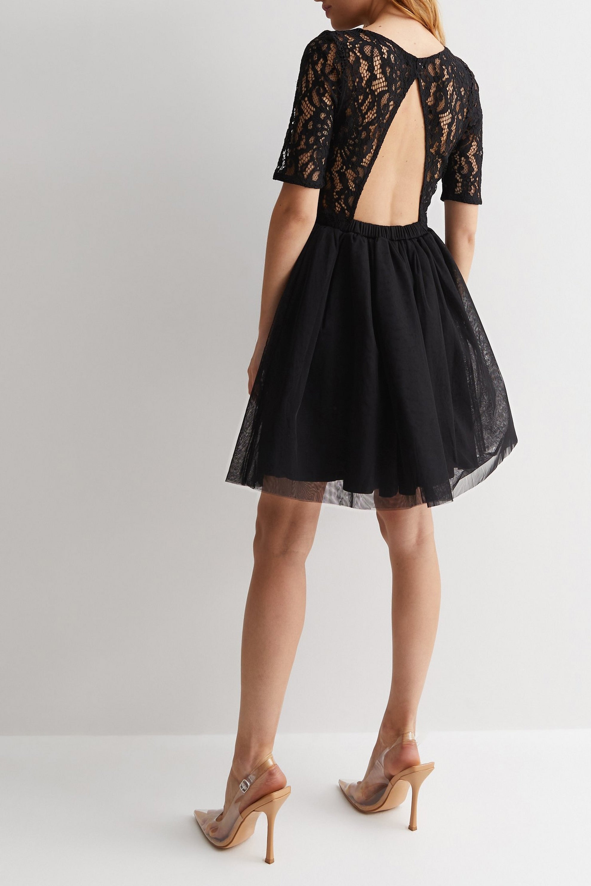 Black Lace Open Back Mini Dress