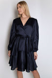 Full Sleeve Satin Dress with Ruffle Details