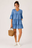 Pale Blue Spot Tiered Smock Dress