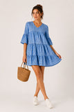 Pale Blue Spot Tiered Smock Dress