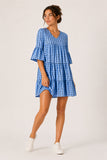 Pale Blue Spot Tiered Smock Dress