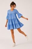 Pale Blue Spot Tiered Smock Dress