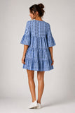 Pale Blue Spot Tiered Smock Dress