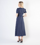 Short Sleeve Maxi Dress in Polka Dots - NAVY