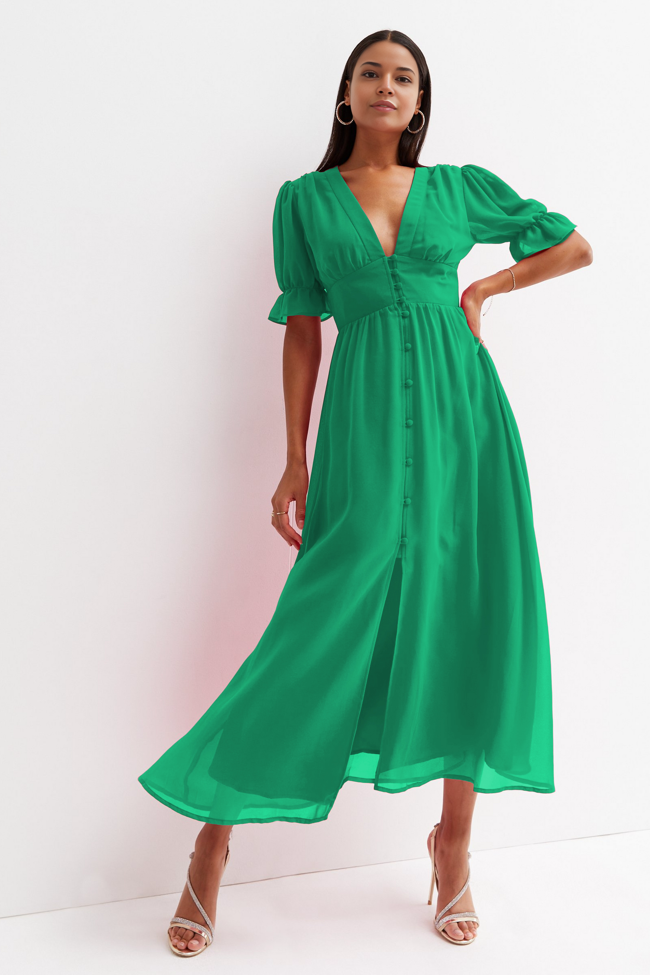 Low Neck Maxi Shirt Dress