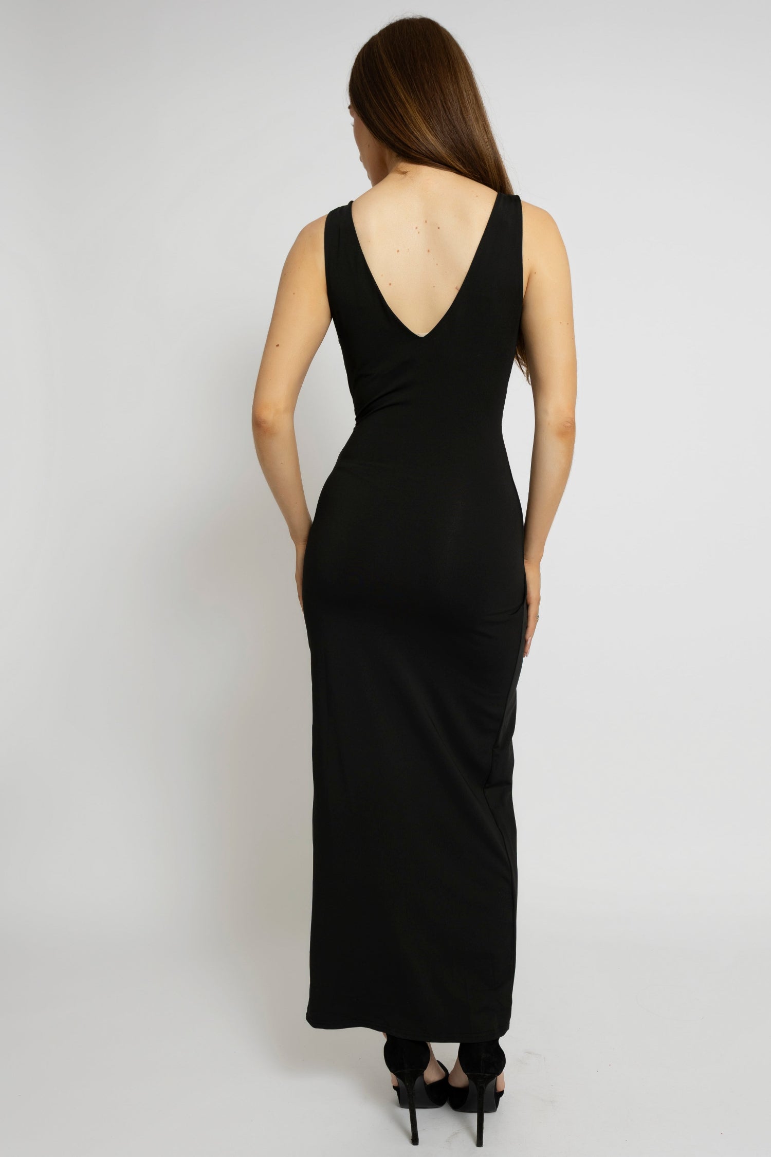 Chic Black V-Neck Front Slit Maxi Dress Cutie London Chic Black V-Neck Front Slit Maxi Dress Cutie London