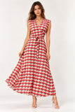 Red Floral Printed V-Neck Maxi Dress