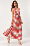 Red Floral Printed V-Neck Maxi Dress
