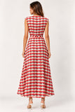 Red Floral Printed V-Neck Maxi Dress