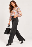 Multicoloured Geometric Print Balloon Sleeve Blouse